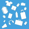 set of catchy labels and icons on travel theme  created in flat on blue background Royalty Free Stock Photo